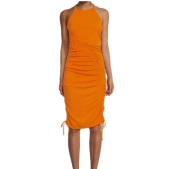 NWT Zac Posen tangerine halter ruched dress Size 2 - Picture 2 of 7